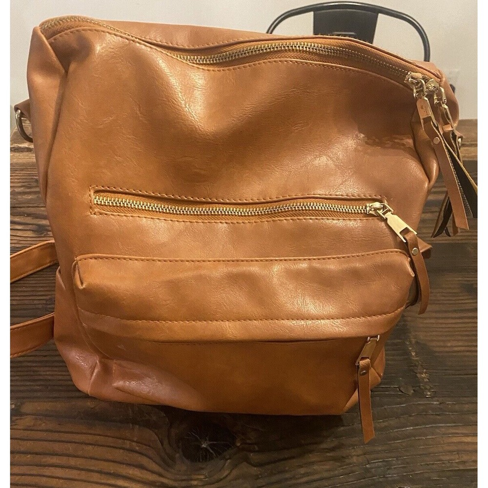 Modern & Chic Womens Vegan Leather Backpack/Bag Camel Color